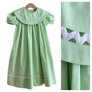 Peaches N Cream Green White Round Collar Bishop Sleeve Dress 2t